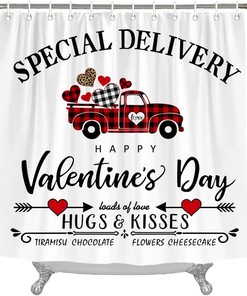 Happy Valentine's Day Heart Truck Shower Curtain - Love Themed Bathroom Decor by Wencal with Luxury Shower Curtains