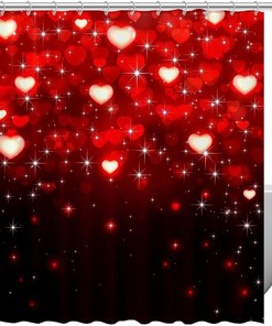 Happy Valentines Day Snowflake Print Fabric Shower Curtain for Romantic Winter Bathroom