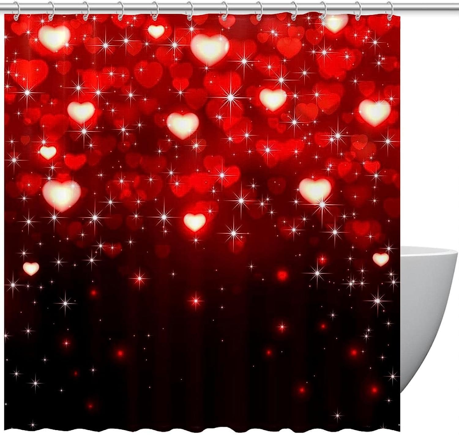 Happy Valentines Day Snowflake Print Fabric Shower Curtain for Romantic Winter Bathroom