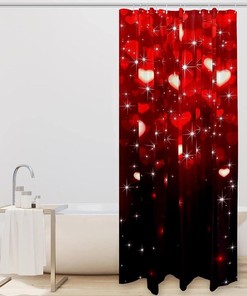 Happy Valentines Day Snowflake Print Fabric Shower Curtain for Romantic Winter Bathroom