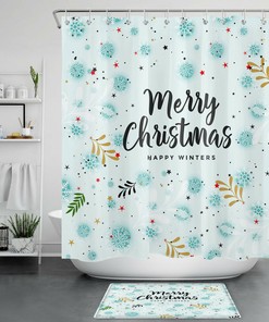 Happy Winter Leaves Snowflake Christmas Shower Curtain - Modern Rustic Bathroom Decor