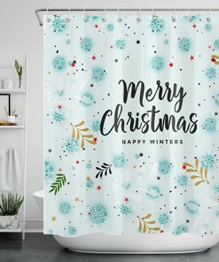 Happy Winter Leaves Snowflake Christmas Shower Curtain - Modern Rustic Bathroom Decor