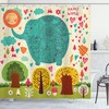 Happy World Trees Leaves Elephant Shower Curtain - Cute Kids Bathroom Decor