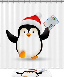 Happy Xmas Penguin Waterproof Shower Curtain For A Fun Bathroom