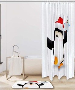 Happy Xmas Penguin Waterproof Shower Curtain For A Fun Bathroom