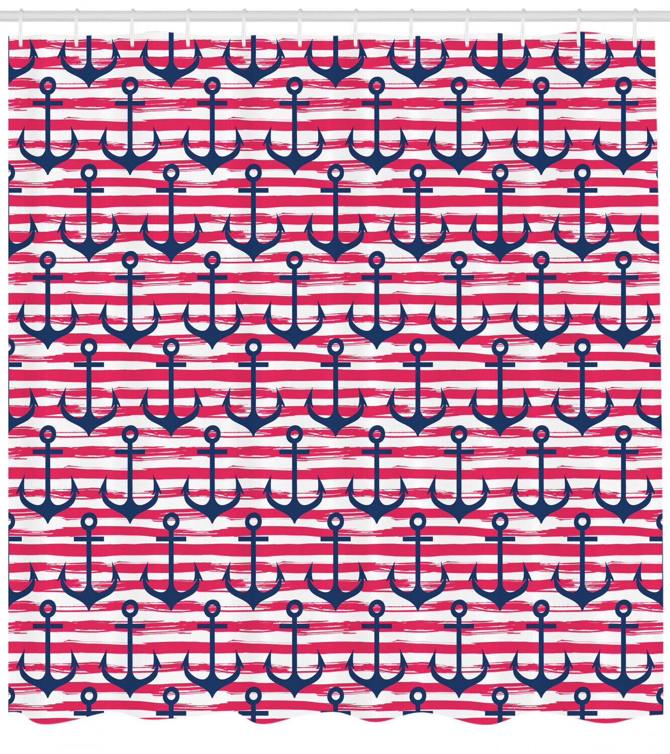 Harbour Stripe Blue Anchor Print Shower Curtain For A Nautical Bathroom