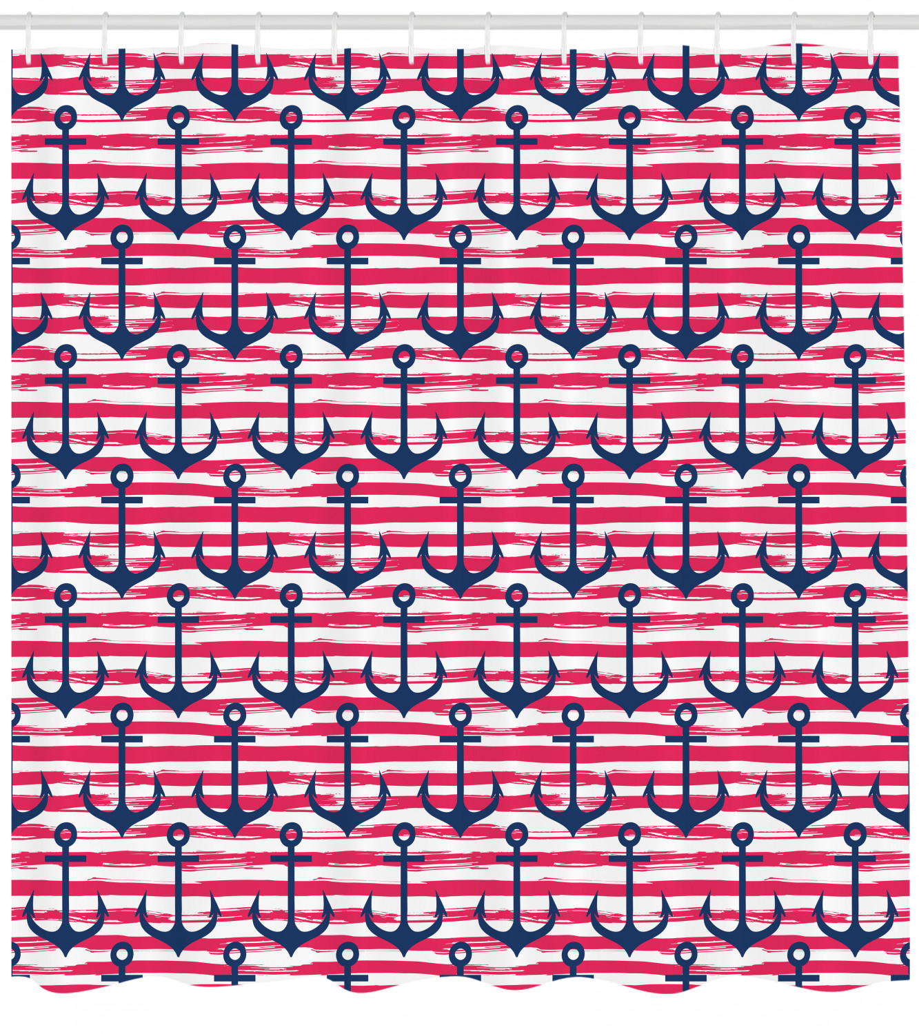 Harbour Stripe Blue Anchor Print Shower Curtain For A Nautical Bathroom