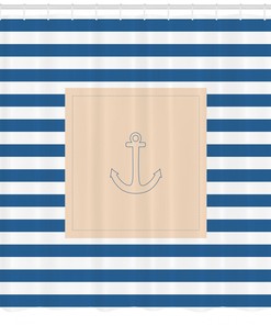 Harbour Stripe Maritime Anchor Print Shower Curtain For A Nautical Bathroom