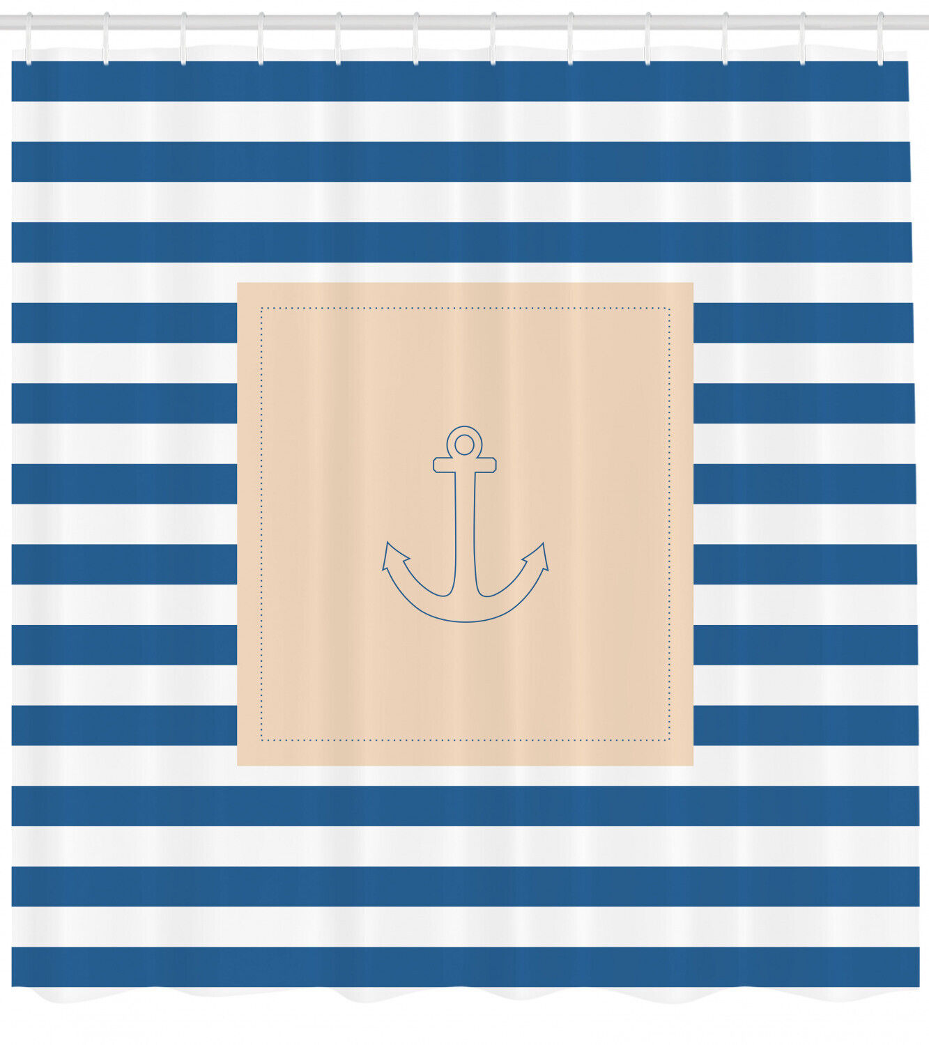 Harbour Stripe Maritime Anchor Print Shower Curtain For A Nautical Bathroom