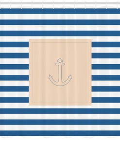 Harbour Stripe Maritime Anchor Print Shower Curtain For A Nautical Bathroom