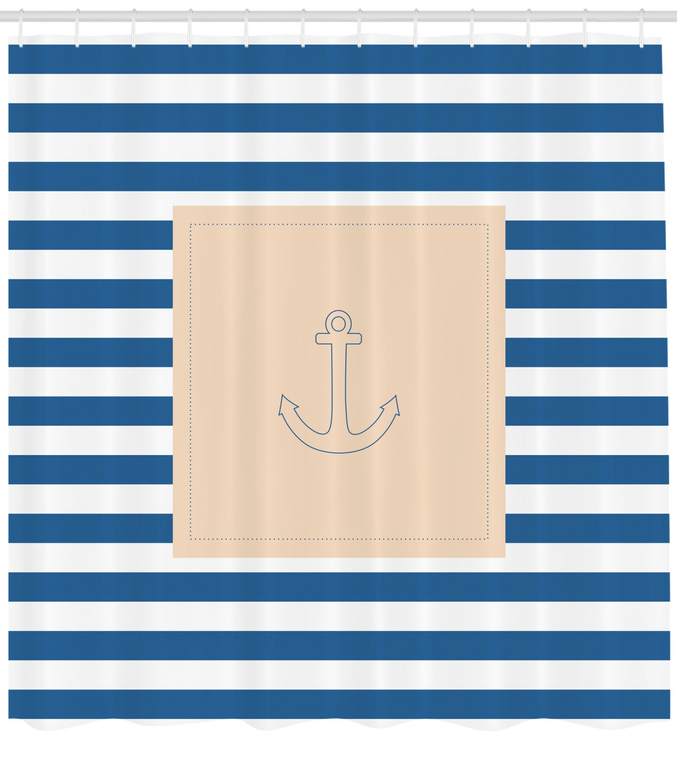 Harbour Stripe Maritime Anchor Print Shower Curtain For A Nautical Bathroom