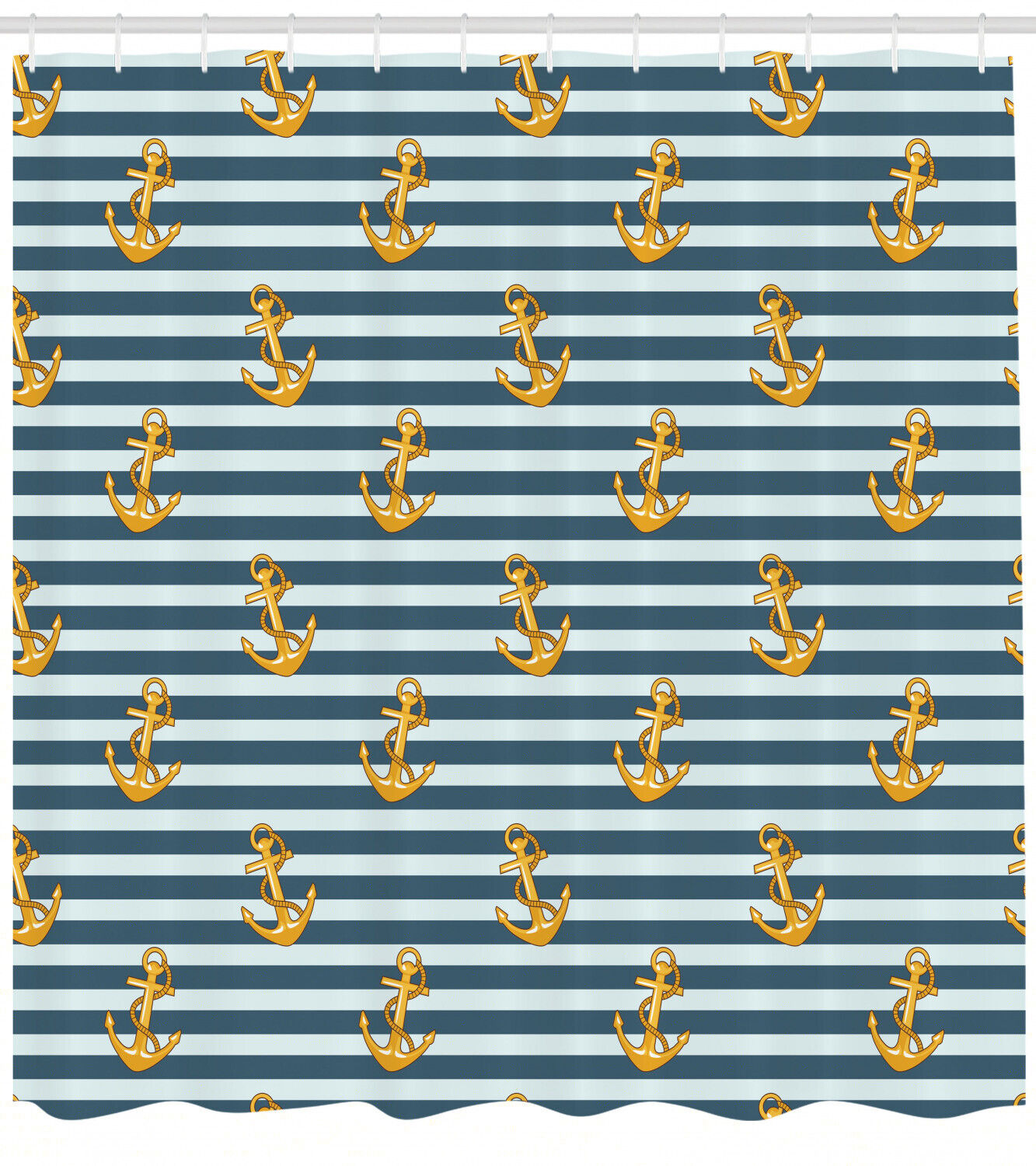 Harbour Stripe Vintage Anchors Print Shower Curtain For A Nautical Bathroom