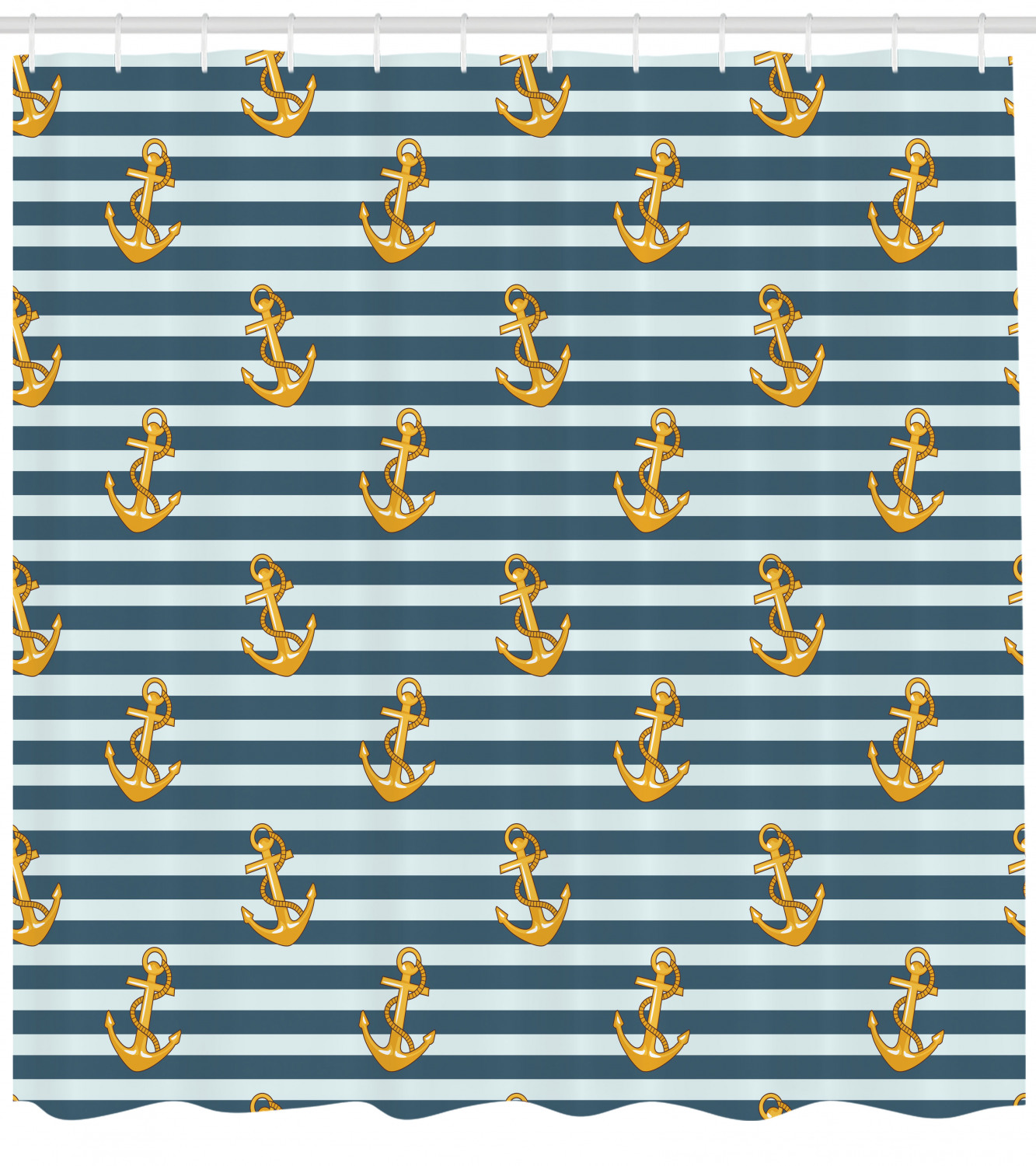 Harbour Stripe Vintage Anchors Print Shower Curtain For A Nautical Bathroom