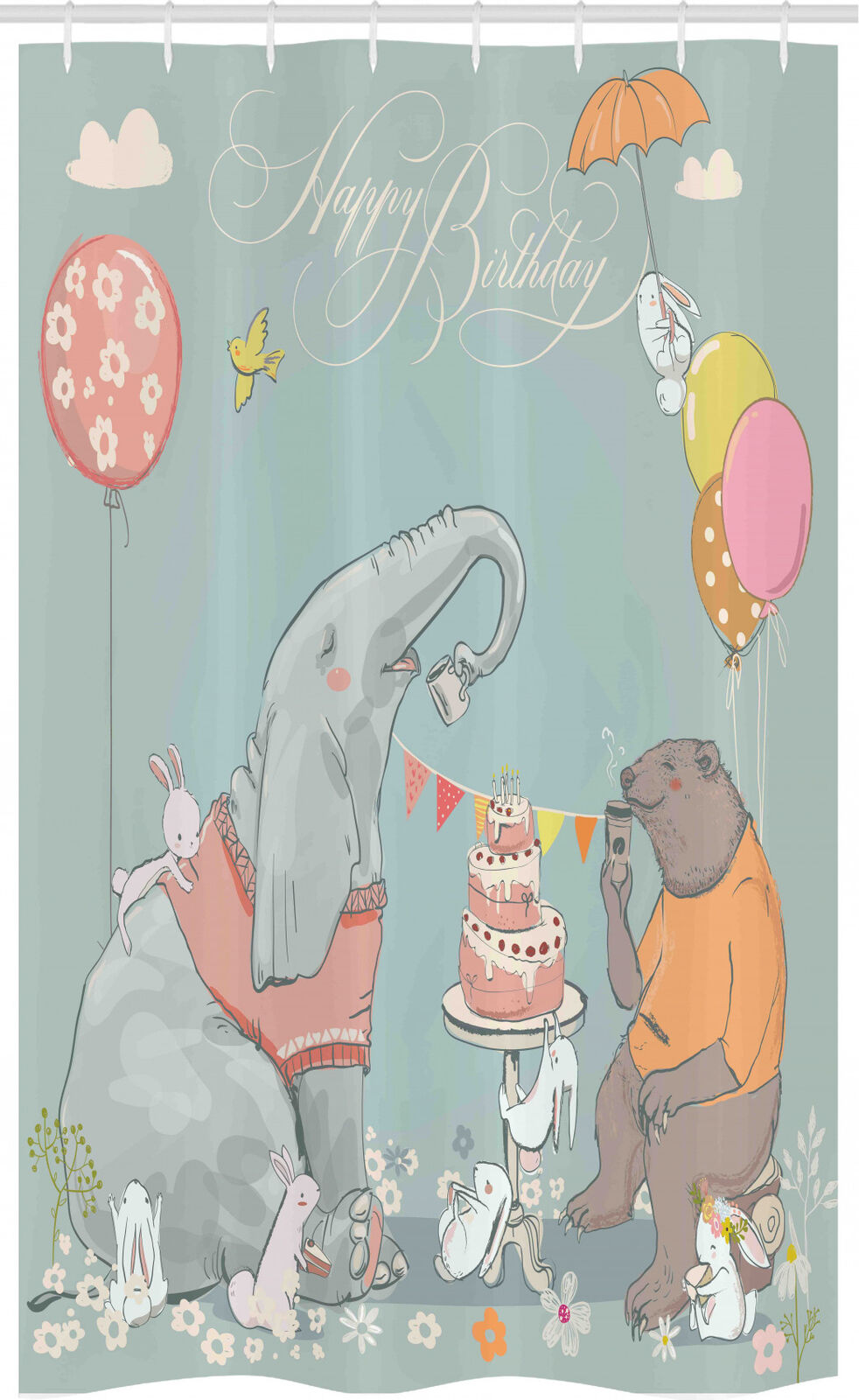 Hares Elephant Stall Birthday Shower Curtain For A Special Occasion Bathroom