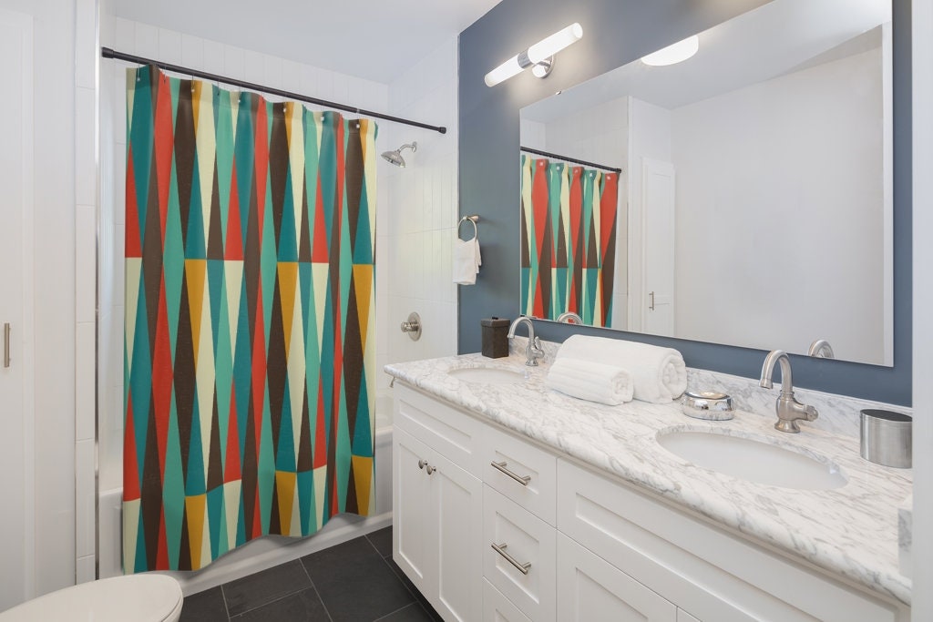 Harlequin Design Mid Century Modern Shower Curtain for a Chic and Modern Bathroom Dcor