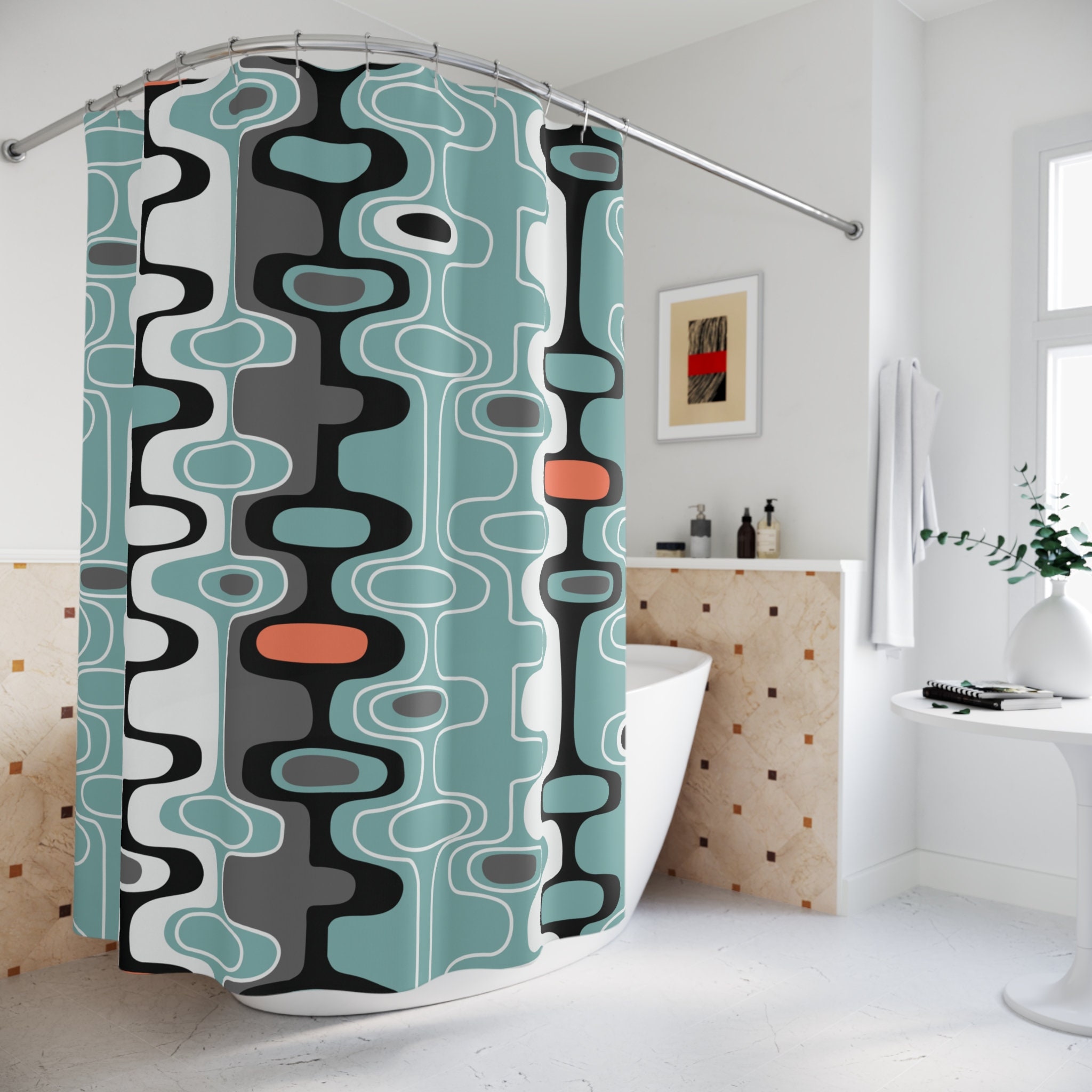 Harlequin Design Mid Century Retro Geometric Shower Curtain for A Chic and Artistic Bathroom Dcor