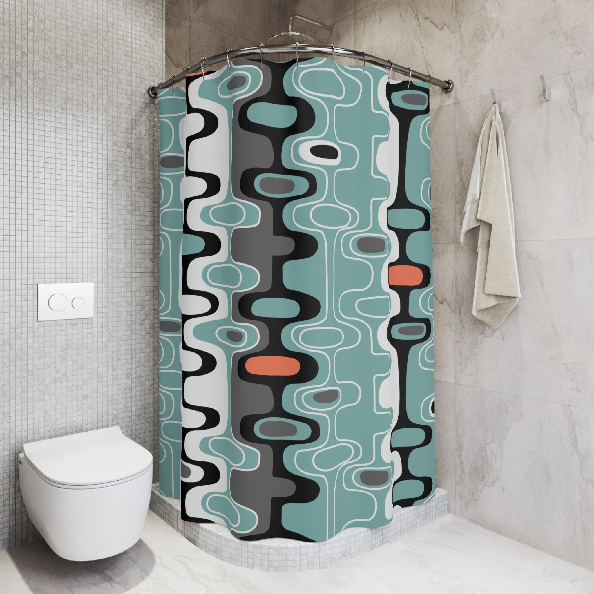 Harlequin Design Mid Century Retro Geometric Shower Curtain for A Chic and Artistic Bathroom Dcor