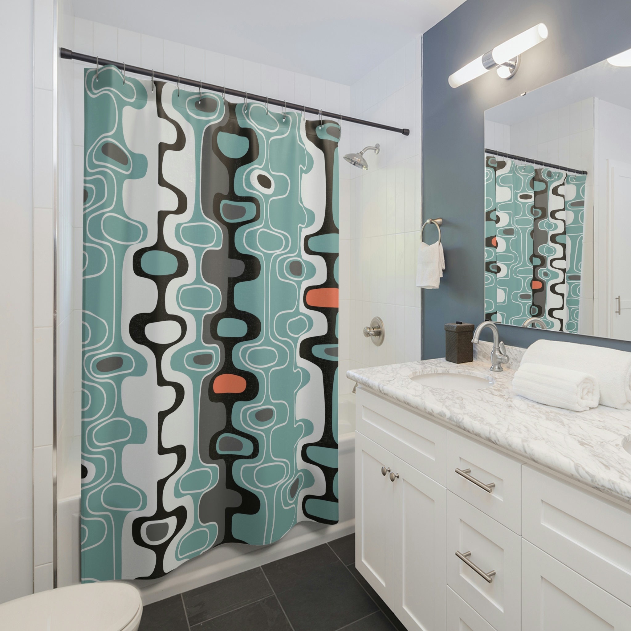 Harlequin Design Mid Century Retro Geometric Shower Curtain for A Chic and Artistic Bathroom Dcor