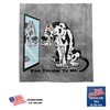 Harlequin Great Dane Dog At Mirror Cartoon Gray Shower Curtain For A Playful Bathroom