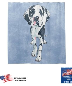 Harlequin Great Dane Puppy Dog Art Blue Shower Curtain For A Dog-Loving Bathroom
