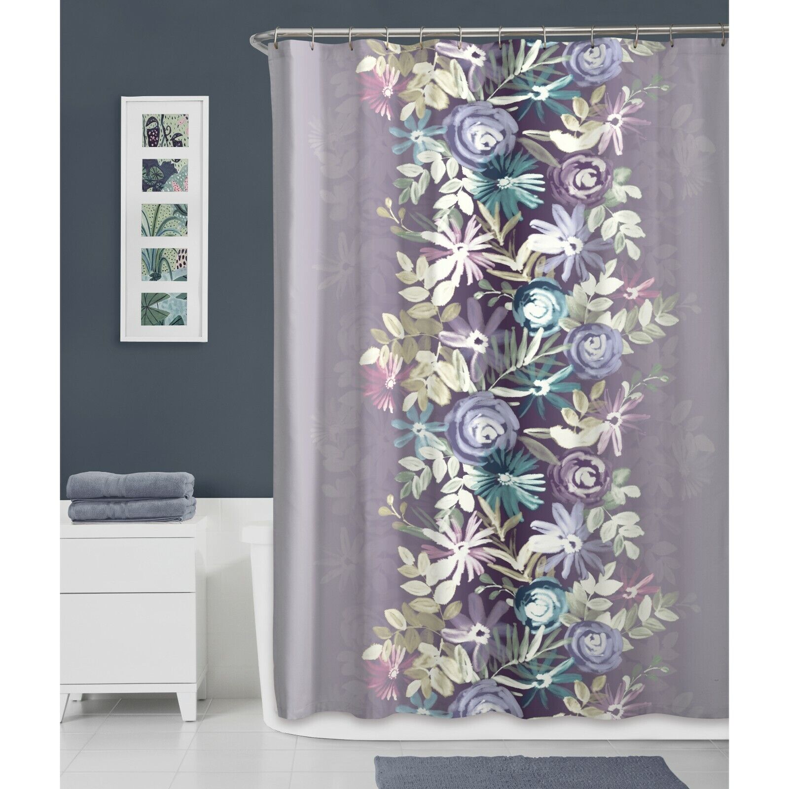 Harmony Garden Floral Lavender Blue Pink Shower Curtain for Relaxing Bathroom Decor