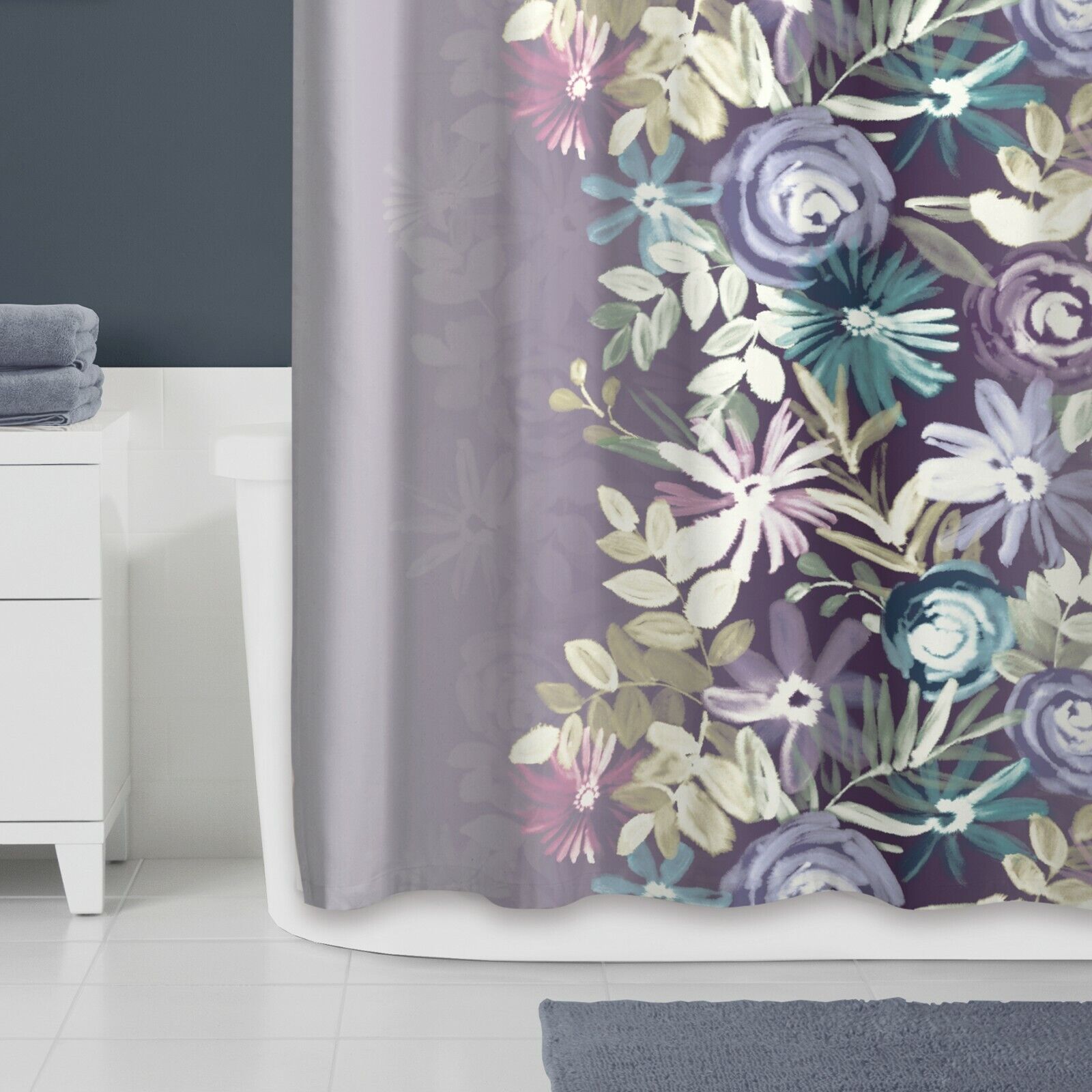 Harmony Garden Floral Lavender Blue Pink Shower Curtain for Relaxing Bathroom Decor