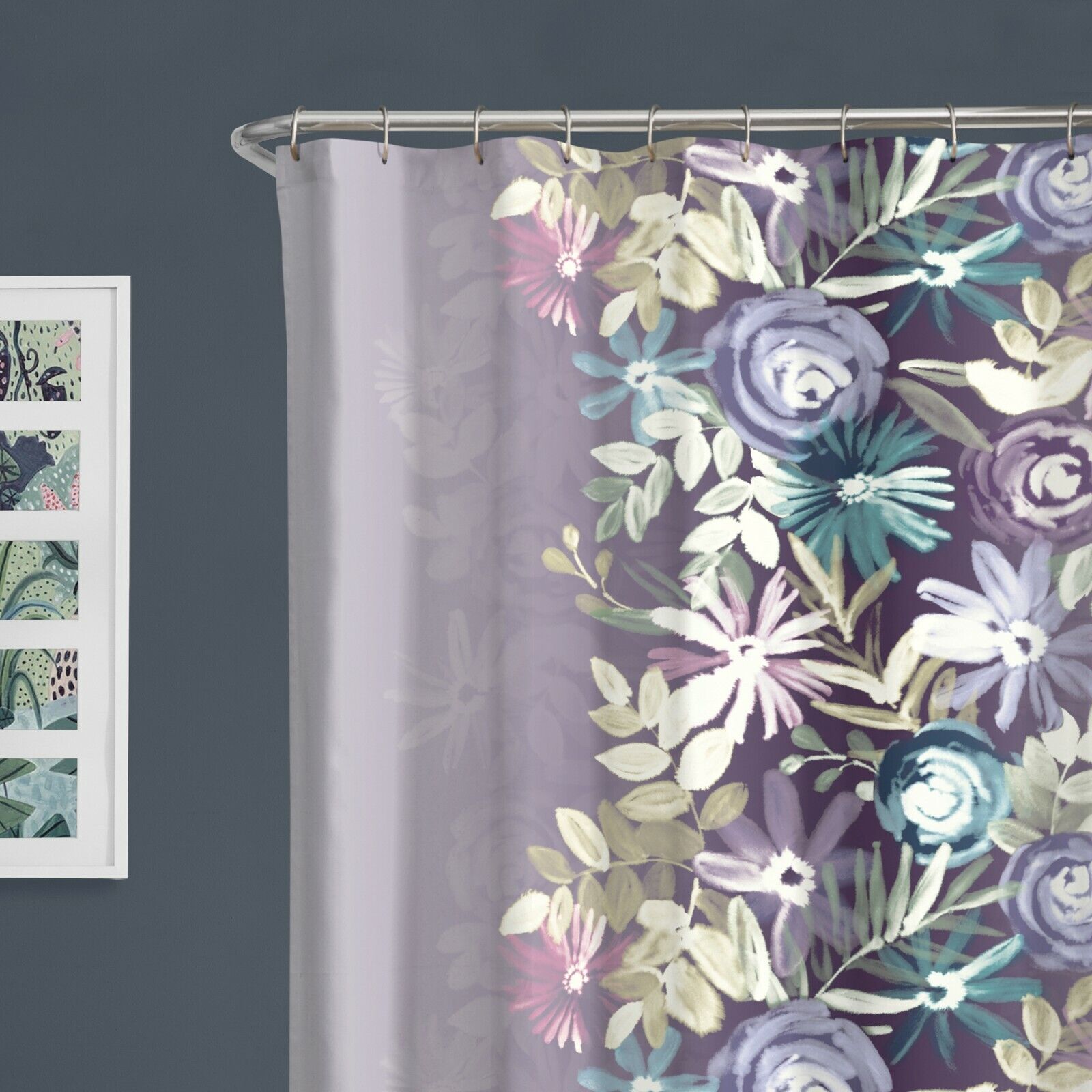 Harmony Garden Floral Lavender Blue Pink Shower Curtain for Relaxing Bathroom Decor