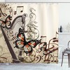 Harp Ornament Butterfly Print Brown Shower Curtain For Bathroom