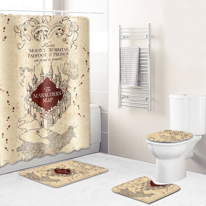 Harry Potter Bathroom Set - Shower Curtain And Bath Mat Cover