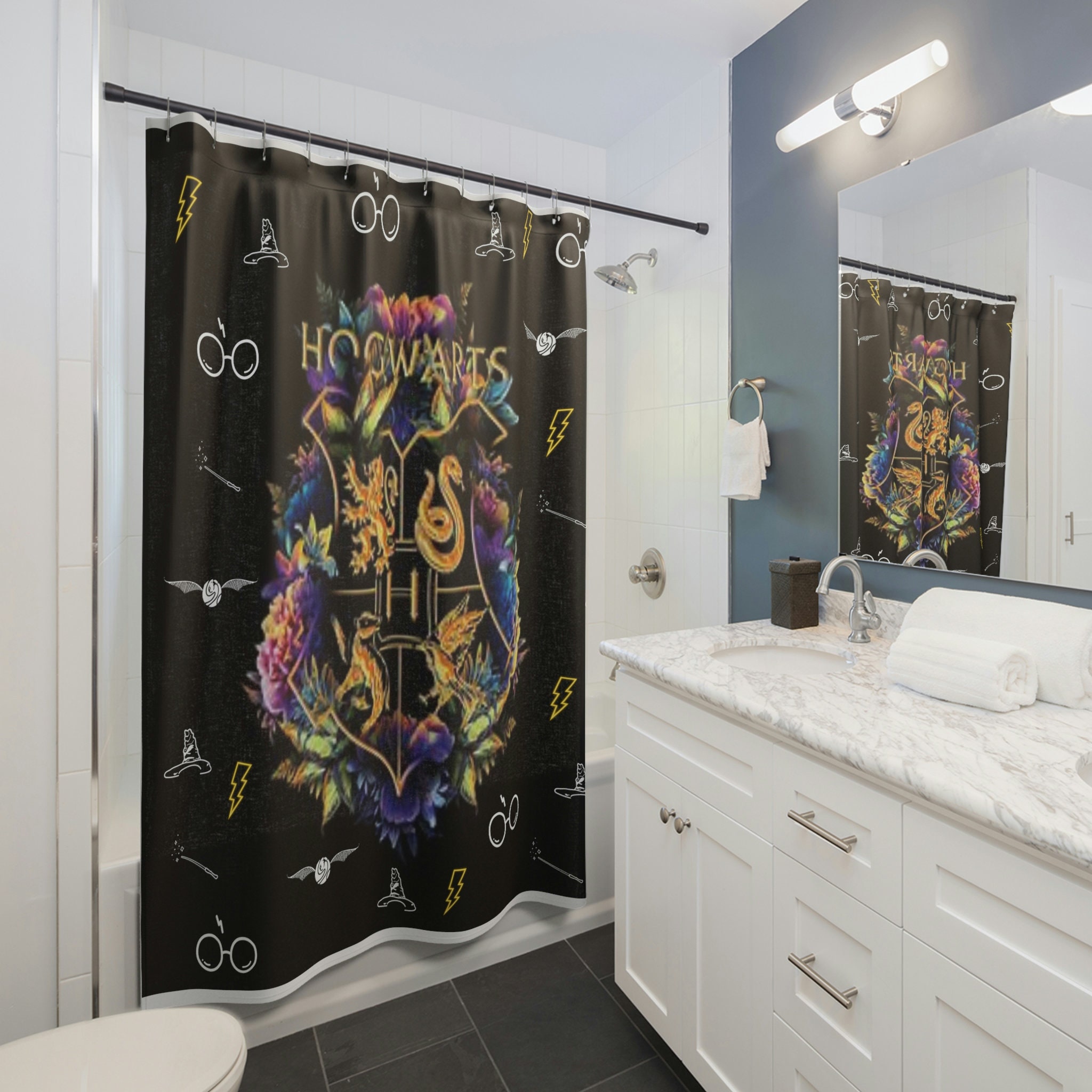 Harry Potter-Themed Shower Curtain For A Wizard School Bathroom