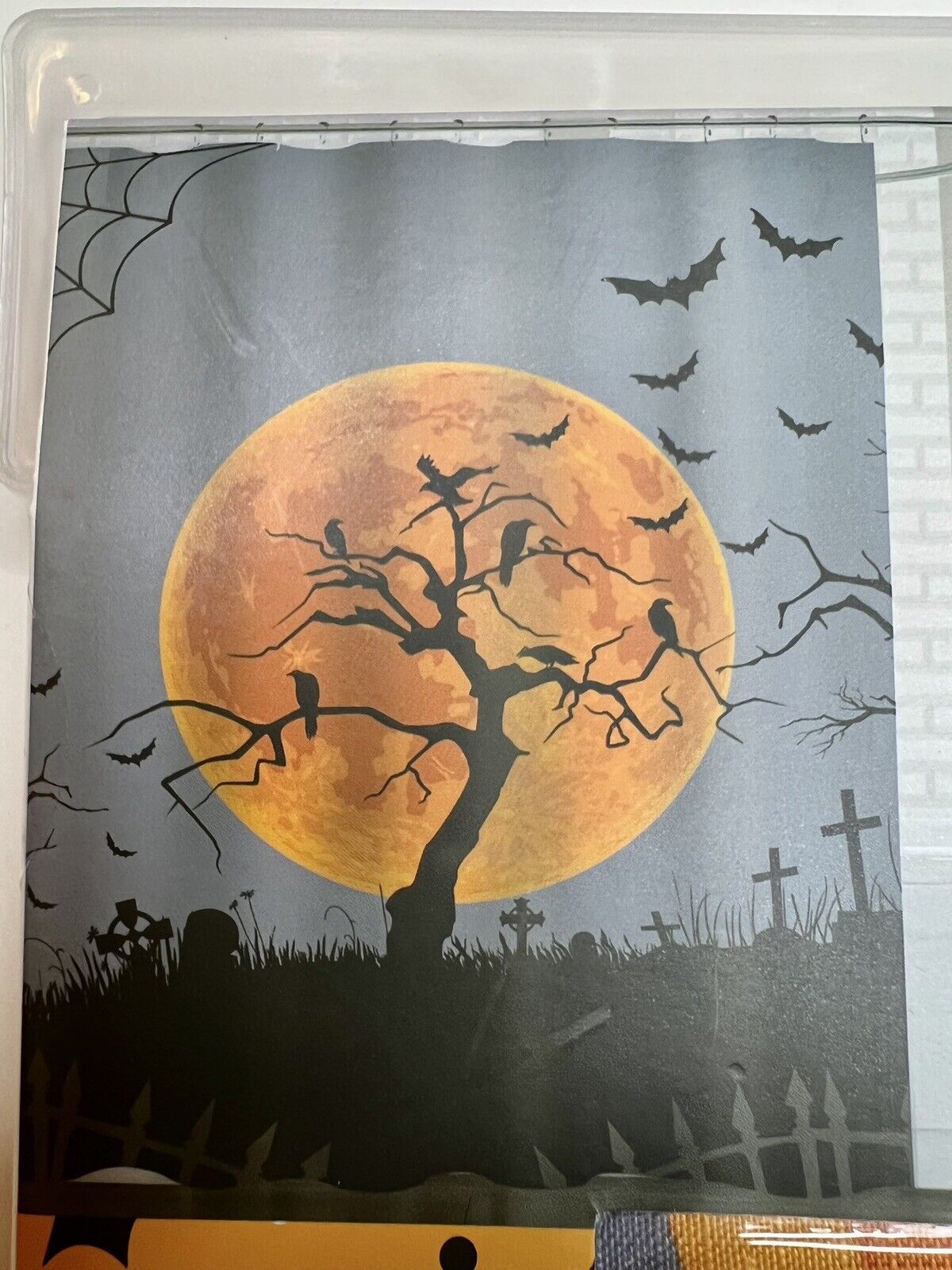 Harvest Moon And Tombstones Halloween Shower Curtain - Rustic Halloween Design