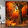 Harvest Pumpkin Shower Curtain, Autumn Leaves Farmhouse Bathroom Decor 
