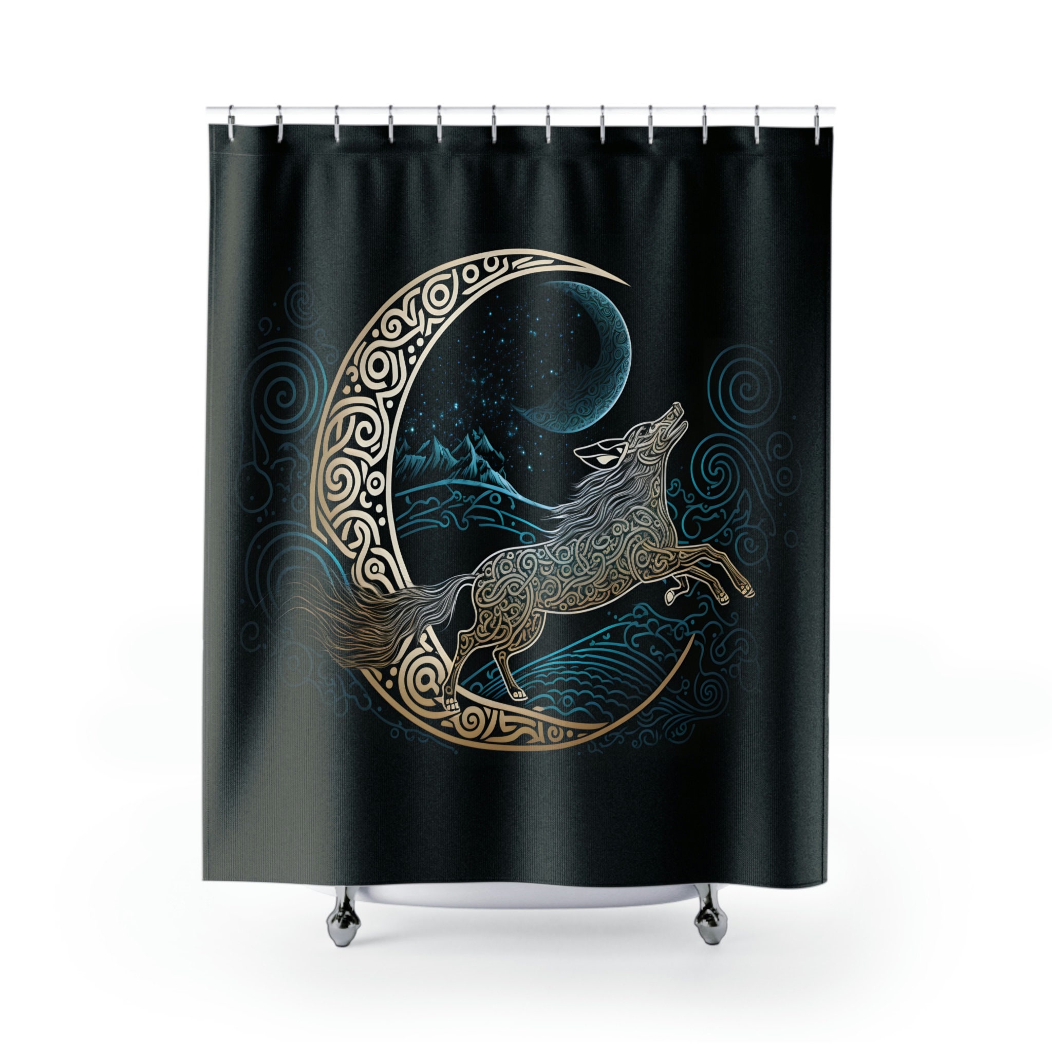 Hati Chasing The Moon Shower Curtain For A Viking Bathroom