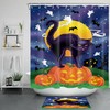 Haunting Black Cat Pumpkin Halloween Moon Ghost Bats Shower Curtain For Spooky Bathroom Decor