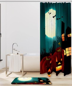 Haunting Halloween Pumpkin Under Full Moon Waterproof Shower Curtain