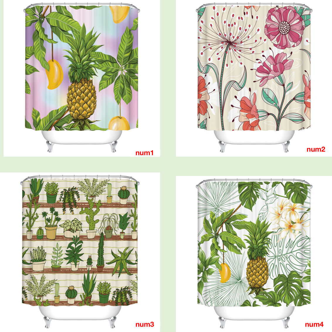 Have A Cactus Fruit Pineapple Shower Curtain In Your Home Or Hotel, Waterproof And Lining Fabric