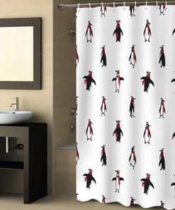 Have A Cute And Festive Christmas Penguin Shower Curtain In Your Bathroom, Waterproof And Machine Washable