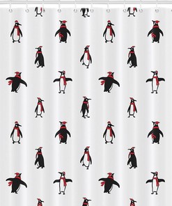 Have A Cute And Festive Christmas Penguin Shower Curtain In Your Bathroom, Waterproof And Machine Washable