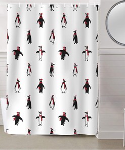 Have A Cute And Festive Christmas Penguin Shower Curtain In Your Bathroom, Waterproof And Machine Washable