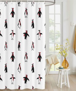 Have A Cute And Festive Christmas Penguin Shower Curtain In Your Bathroom, Waterproof And Machine Washable