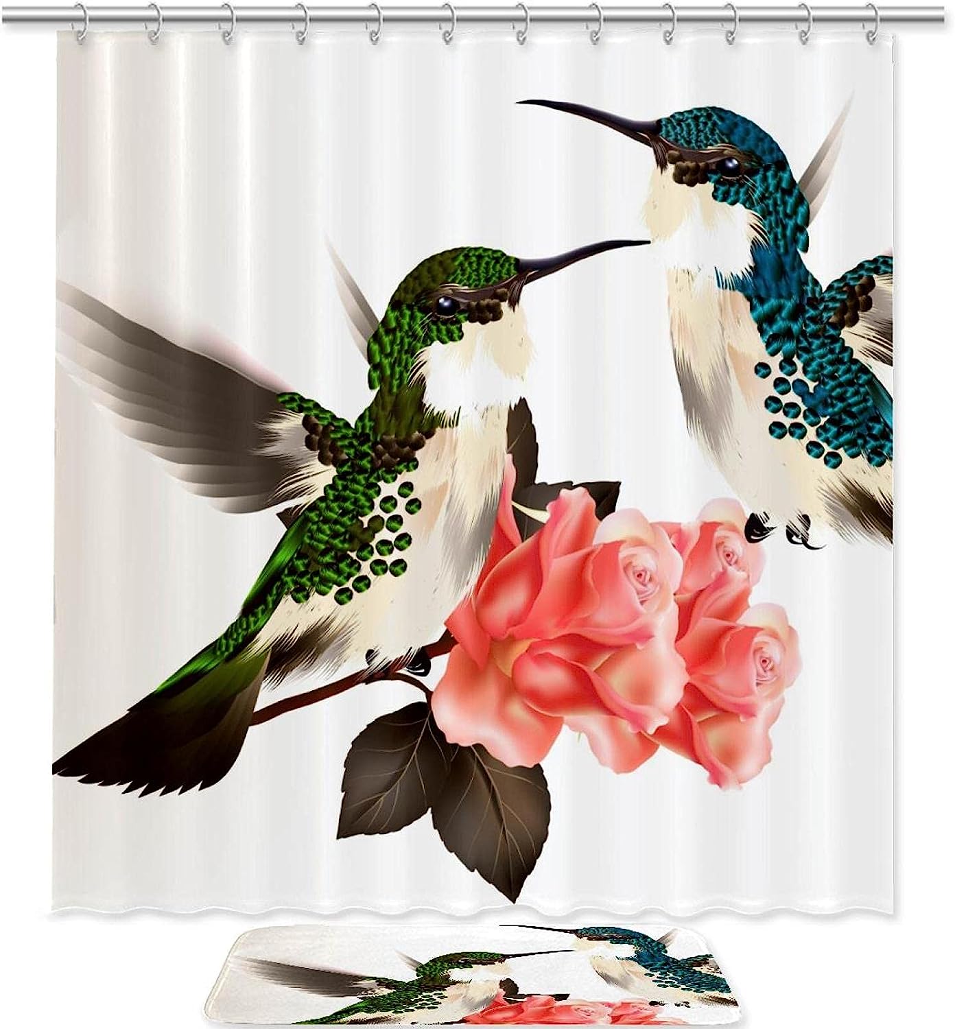 Have Hummingbirds In Your Bathroom With This Waterproof Floral Shower Curtain