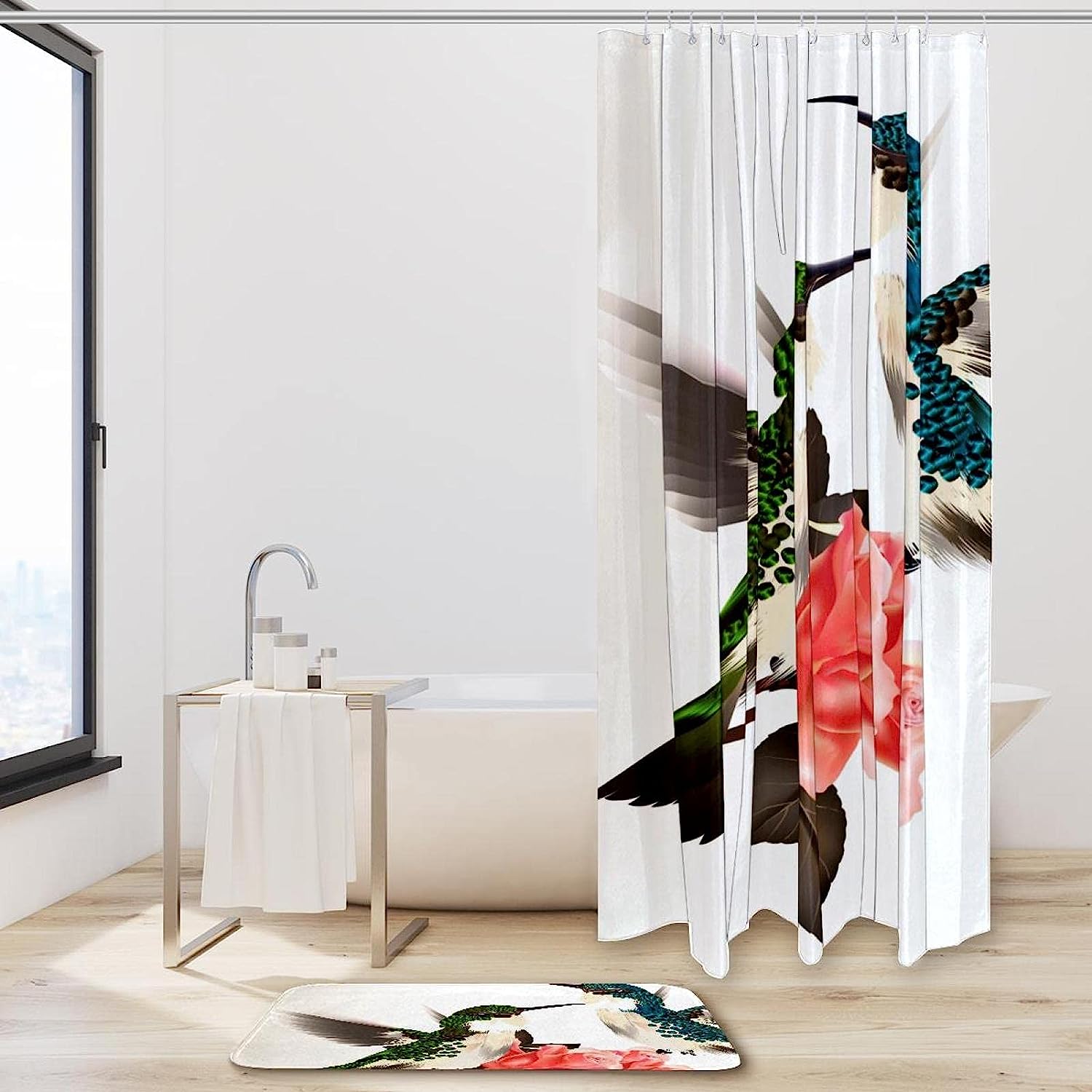 Have Hummingbirds In Your Bathroom With This Waterproof Floral Shower Curtain
