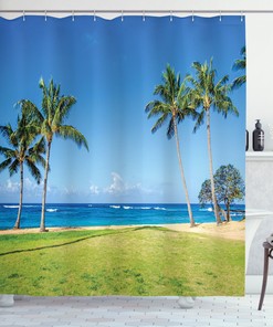 Hawaii Adventure: Coconut Palm Shower Curtain for Tropical Bathroom Decor