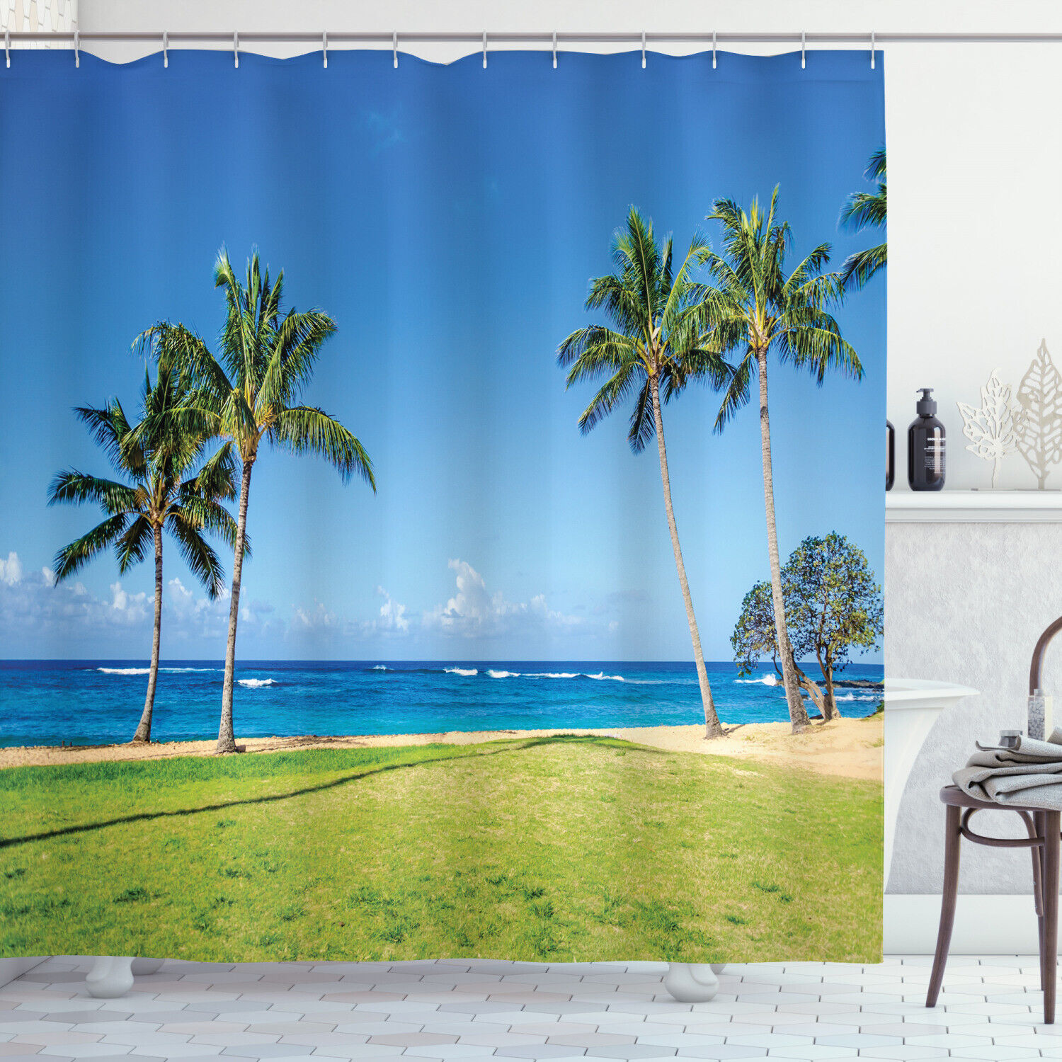 Hawaii Adventure: Coconut Palm Shower Curtain for Tropical Bathroom Decor