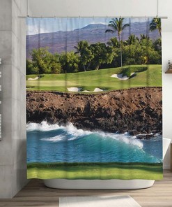 Hawaii Beach Golf Course Shower Curtain for Tropical Farmhouse Bathroom Decor