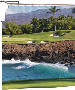 Hawaii Beach Golf Course Shower Curtain for Tropical Farmhouse Bathroom Decor