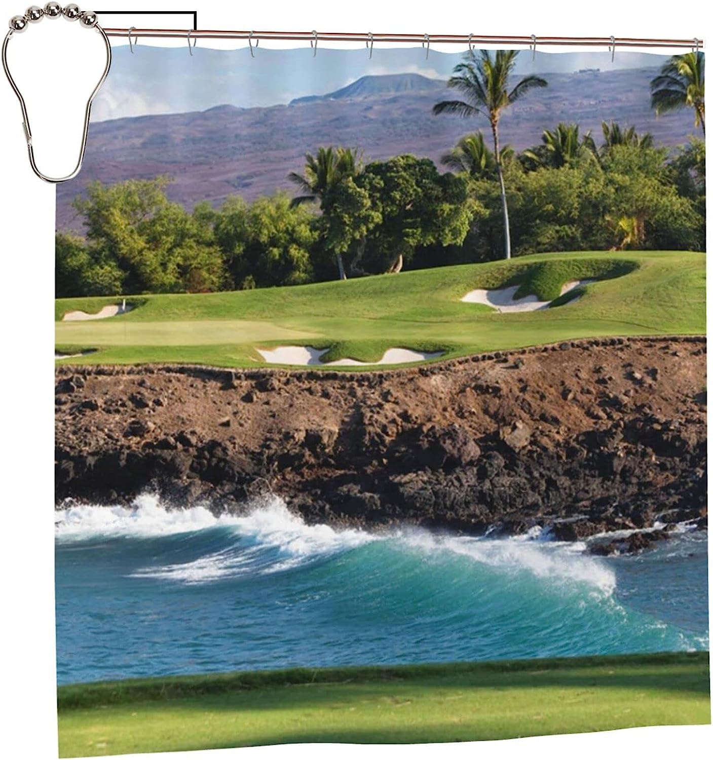 Hawaii Beach Golf Course Shower Curtain for Tropical Farmhouse Bathroom Decor