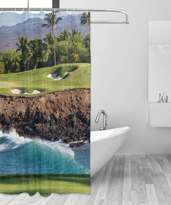 Hawaii Beach Golf Course Shower Curtain for Tropical Farmhouse Bathroom Decor