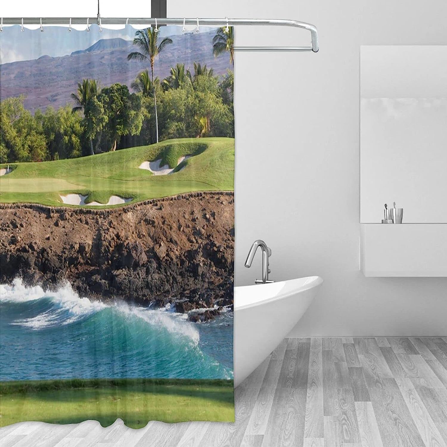 Hawaii Beach Golf Course Shower Curtain for Tropical Farmhouse Bathroom Decor