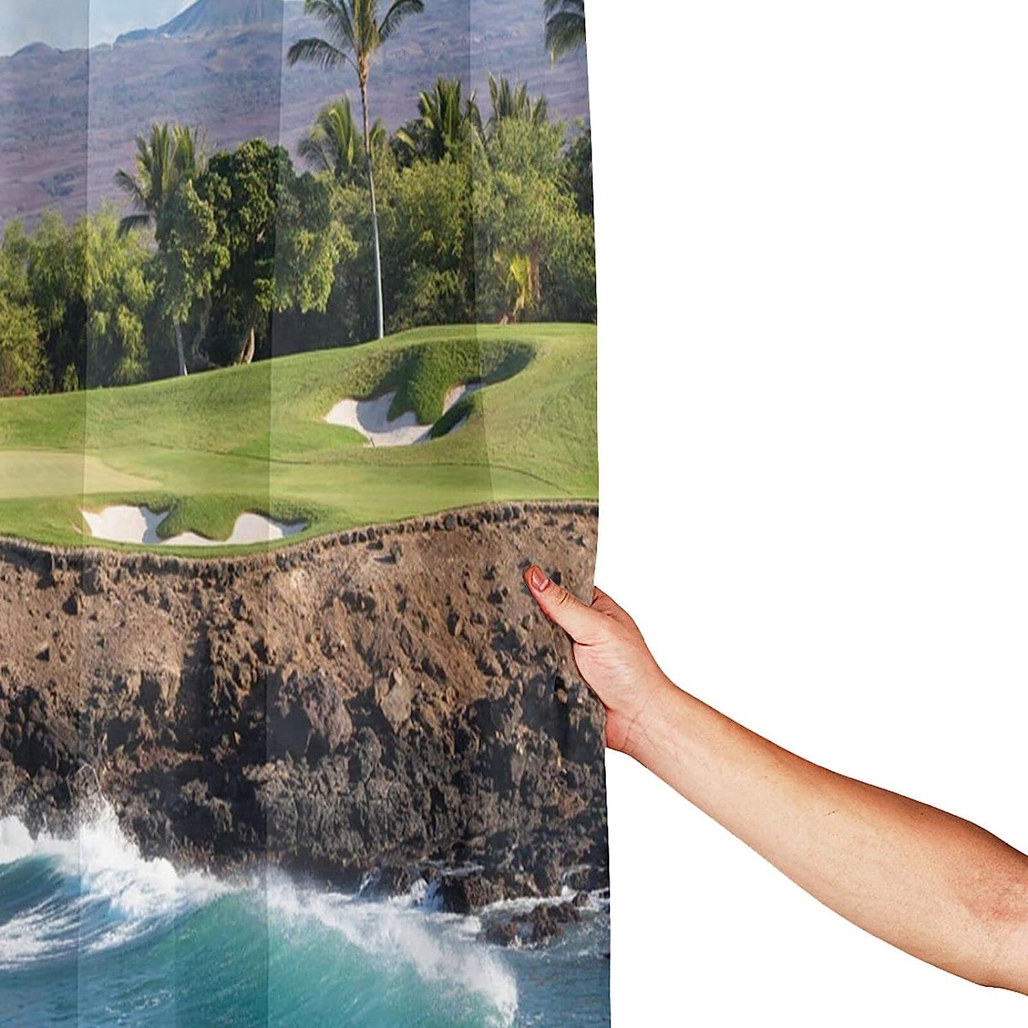 Hawaii Beach Golf Course Shower Curtain for Tropical Farmhouse Bathroom Decor